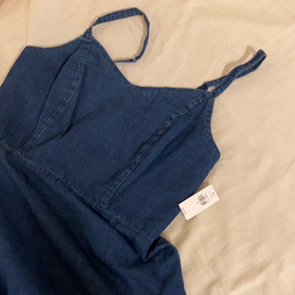 Fit & Flare Cami Ruffle-Hem Denim Dress